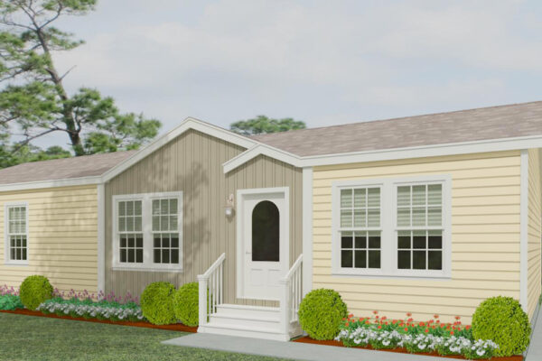 Rendering of a double wide home with cream lap siding accent with clay lap siding under the dormer